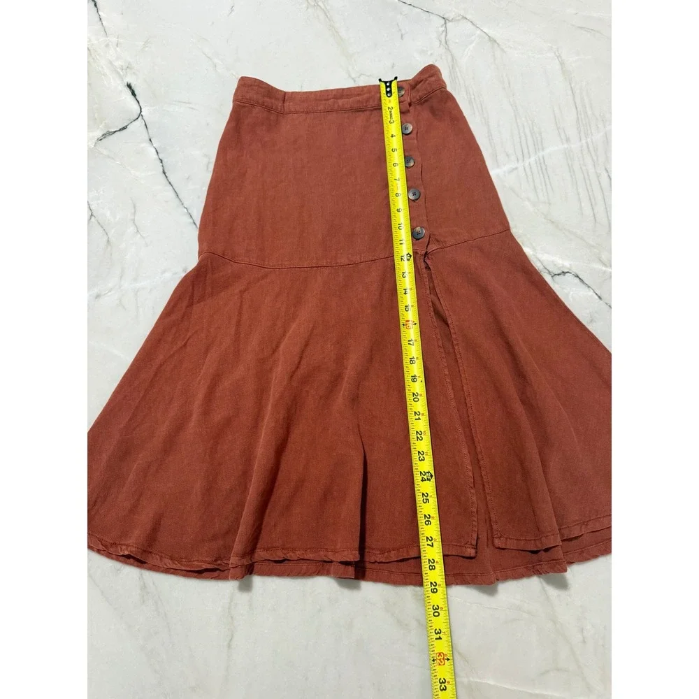 Free People Linen Blend Side Slit Midi Skirt - Women's 2 - Terracotta Rust Boho